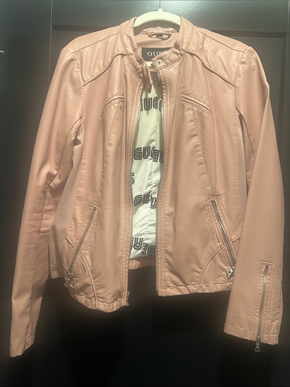 Guess Blush Pink Faux Leather Moto Jacket